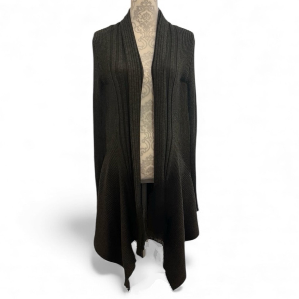 Y2K Retro Long Sleeve Cardigan Sweater Open Front Duster Size XL Dark Gray EUC